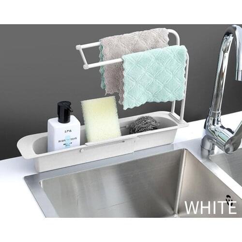 PP Telescopic Sink Rack Storage Drain Basket Storage Rack Baskets Organizer Kitchen Accessories Dishes Expandable