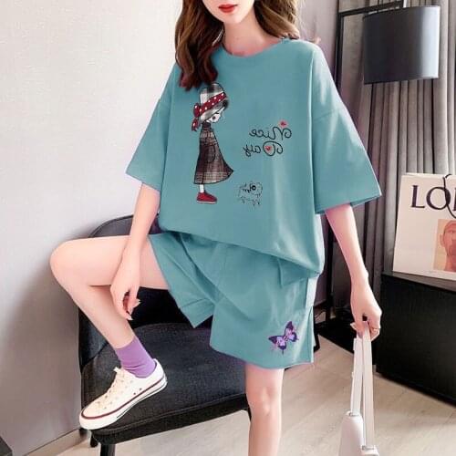100% Cotton Casual Sports Suit Female Korean Version Loose Fashion Summer 2021 New Short-sleeved Shorts Two-piece Suit