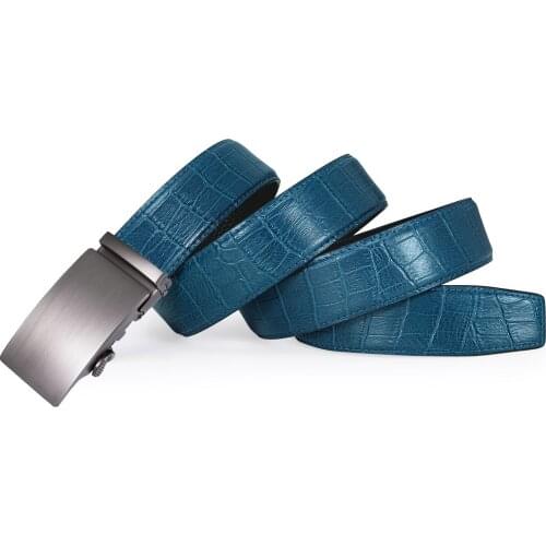 Mens High Quality Automatic Buckle Belt Crocodile Pattern Genuine Leather Belt Business Casual Waist Strap DiBanGu