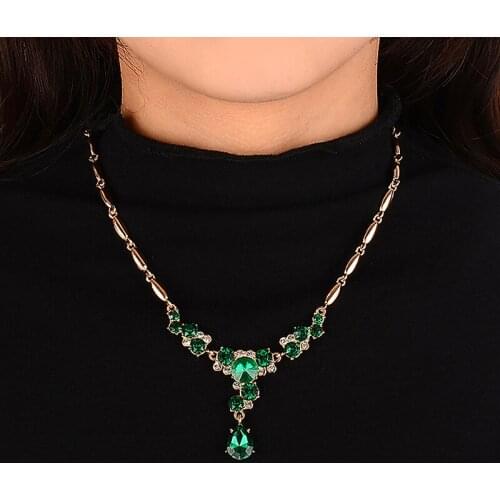 Luxury Vintage Zircon Crystal Earring Necklace for Women Girls Wedding Engagement Rhinestones Jewelry