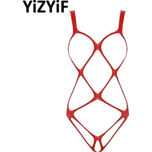 Sexy Lingerie Womens Bodysuit Mankini One-piece Erotic Hollow Out Fishnet Bodystockings See-through Stretchy Bodysuits Nightwear
