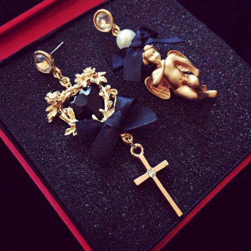 Retro Euramerican Palace Vintage Pop Baroque Style Brand Jewelry Earring Lace Bow Angel Cross Pearl Earrings Pendientes For Wom