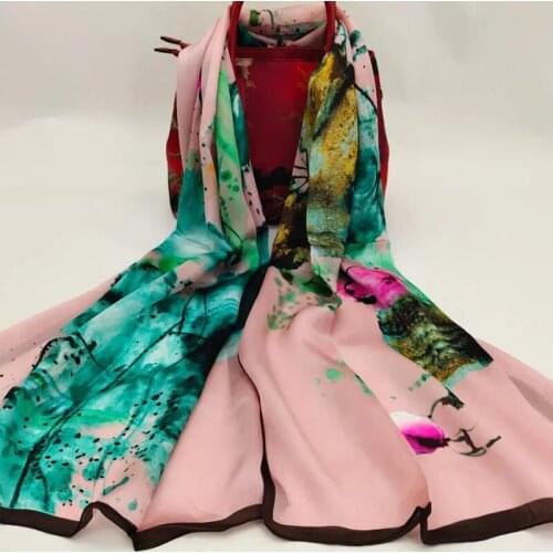 DANKEYISI Nature Silk Long Scarf Women Silk Scarf Luxury Floral Scarf Shawl Real Silk Scarves Printed Shawls Beach Cover-ups