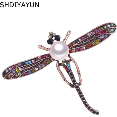 SHDIYAYUN New High Guality Pearl Brooch Dragonfly Brooch For Women Vintage Brooch Pins Natural Freshwater Pearl Jewelry Gift