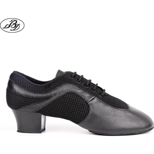 Men Latin Dance Shoes Genuine Leather Elastic Mesh BD 468 Split Sole Dancing Shoes Standard Dance salsa