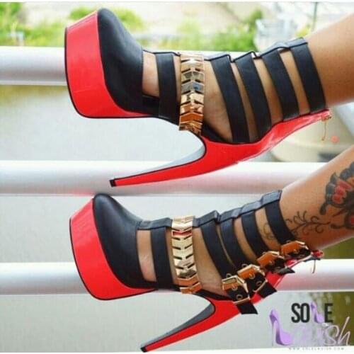 Hot Sale Girl Platform Sandals Lady Patchwork Strappy High Heel Dress Gladiator Sandals Sexy Buckles Metal Decor Sandals Boots