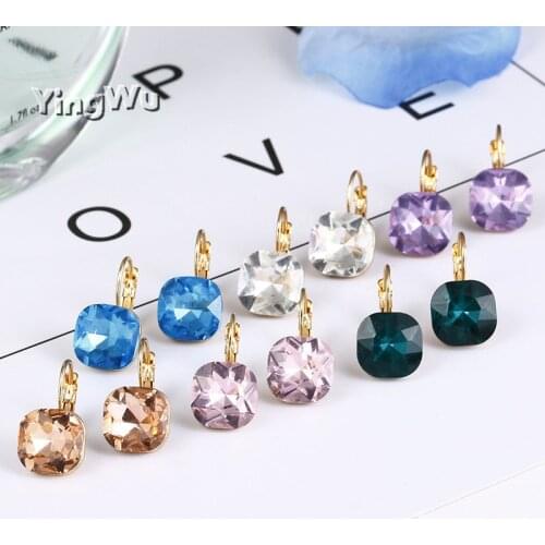 Yingwu 6 Color White Pink Green Purple Color Zircon Earrings For Women Crystal Stud Earring Fashion Wedding Jewelry