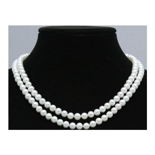 Women Gift word Love AAA+ 2 rows 8-9mm white fresh water pearls necklace 17"-18Inch