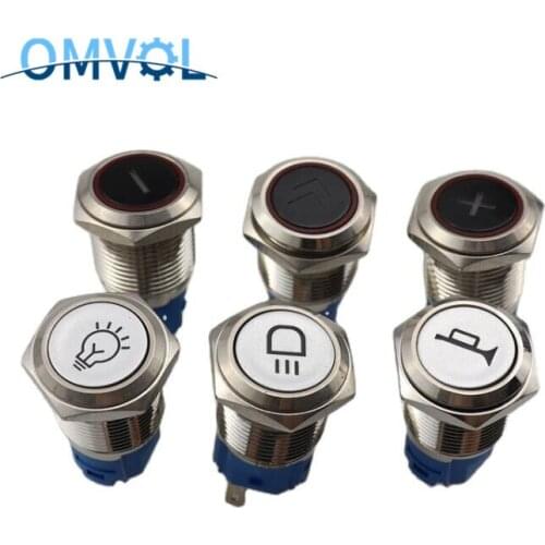 16mm Customization metal push button switch lamp flat Horn/fog lamp/bulb Momentary
