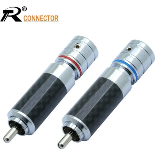 2Pcs/1Pair Carbon Fiber RCA Connector RCA male plug adapter Video/Audio Wire Connector Support 8mm Cable Super High Quality