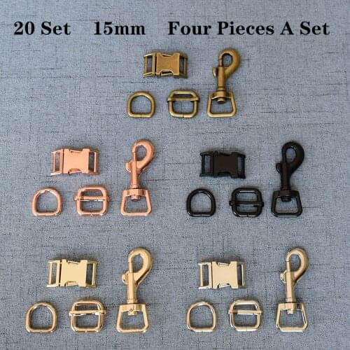 20 Set 15mm Metal D Ring+Snap Hook+Adjustable+Release Buckle DIY Dog Collar and Leash Accessories 4JT15mm7826