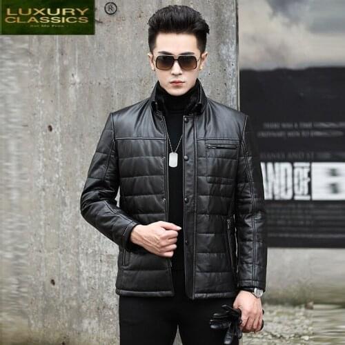 2021 Mens Down Jacket Short Real Cowhide Leather Jackets for Men 90% White Duck Down Coat Winter Clothes Veste Homme 94