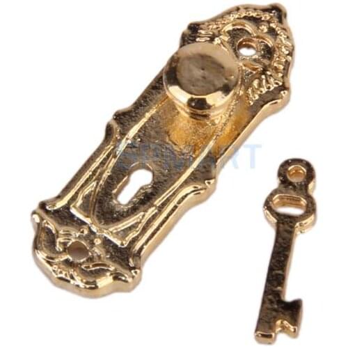 4pcs Vintage Door Lock with Keys for 1/12 Dollhouse Miniature - Golden
