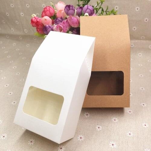 50pcs/lot kraft paper gift bags/boxes 8*5*16cm Paper brown stand up window for wedding/Gift/Tea/Food/Candy Packing Bags