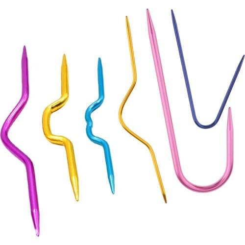 6x Colorful Aluminum Knitting Cable Needles Stitch DIY Sewing Tools Craft Weaving Curved Smooth Crochet Hook