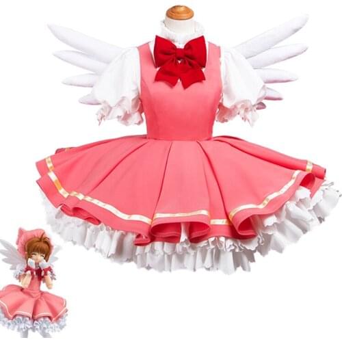 Anime Card Captor Sakura Cosplay Costume Clear Card Sakura Battle Suit Girls Cute Red Dress Halloween Carnival Uniforms