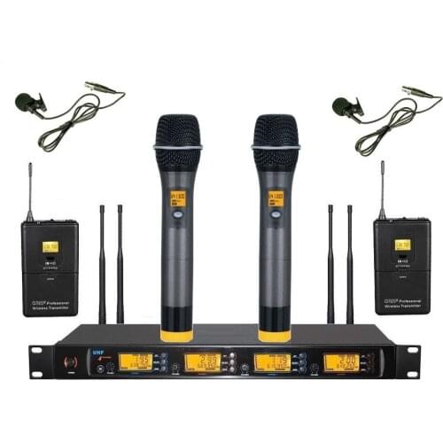Bolymic 4 channel wireless microphone UHF Professional Wireless Microphone System 2 Lavalier / Handheld microphone