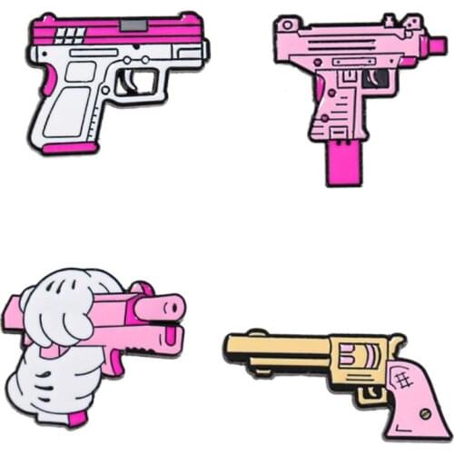 New Pink Gun For Kids Pins Fashion Women Charms Enamel Metal Pins Badge Denim Enamel Lapel Design Brooch Denim Hijab Pins Girl