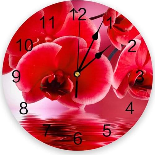 Red Phalaenopsis Flower Water Surface New Wall Clock Fashion Living Room Quartz Watch Modern Home Decoration Round Clocks