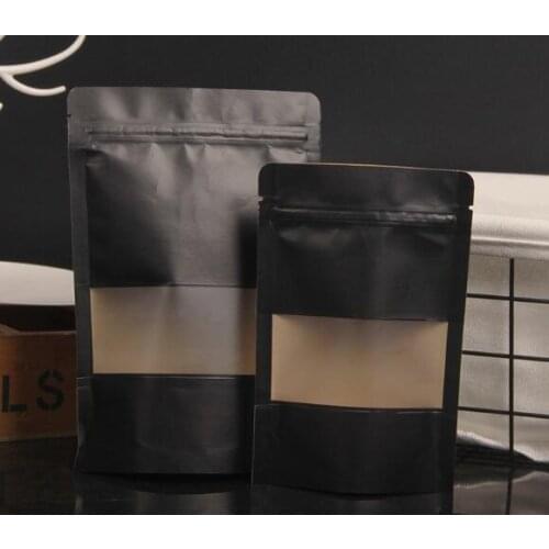 Black Kraft Paper Frosted Window Bag Stand up Snack Cookie Tea Coffee Packaging Bag X-mas Paper Gift Pouch