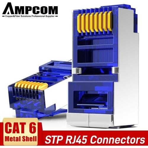 AMPCOM CAT6 Shielded RJ45 Modular Plug Connector 8P8C Crimp End Ethernet Cable Ethernet Connector Gold-Plated 50U