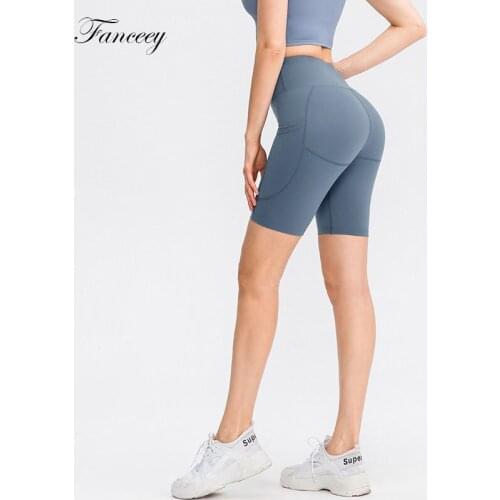 Fanceey High Waist Yoga Shorts Women Sport Fitness Gym Shorts with Pockets Quick Dry Push Up Women Biker Running Cycling Shorts