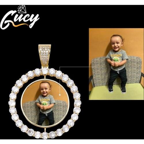 GUCY Custom Made Photo Rotating Double-Sided Medallions Pendant Necklace 4mm Tennis Chain Zircon Mens Hip Hop Jewelry