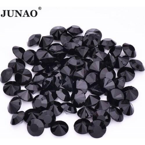 JUNAO 3 6 8 10 mm Black Clear Pointback Crystal Rhinestones Applique Round Crystal Button Strass Diamond for Decoration