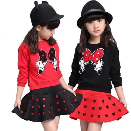 Girl clothes Suit cartoon embroidered long-sleeved sweatshirt padded coat+love Cut hole Half-length skirt child quality clothing