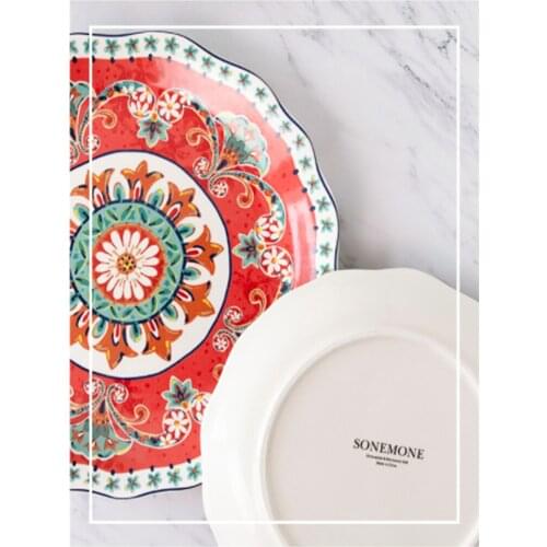 Creative and personalized red Western food plate, steak plate, bowl and dish combination festive tableware