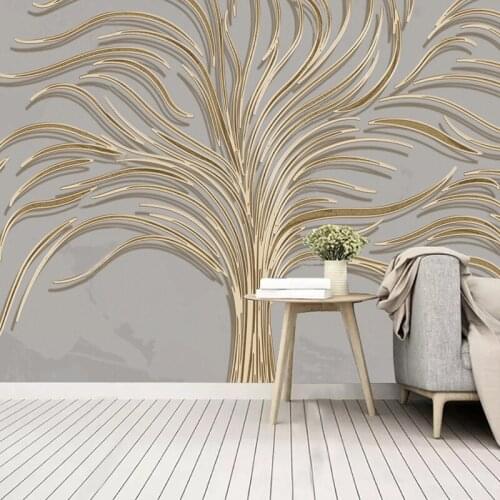 Creative Tree Golden Embossed Lines Large Mural 3D Wallpaper Living Room TV Bedroom Study Wall Home Decor Wall Cloth 3D Fresco