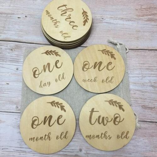 Set of 14 pcs laser etch wood baby cards milestone set baby month card