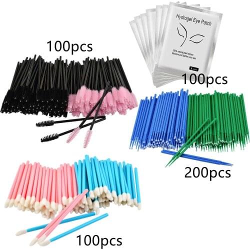 Makeup brush tool kits 100pcs eyelash brush and 100pcs lip brush 200pcs micro brush applicator under gel eye pads