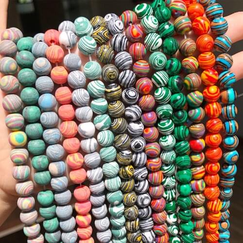 Natural Stones and Minerals Multi Color Malachite Round Beads for Jewelry Making Needlework DIY Bracelet Necklace 15'' Perles
