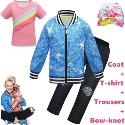 4-12Y Cosplay JOJO Costume Siwa Girls Full Sleeves Hoodies Sweatshirts Spring Autumn Tops Clothes T Shirt Girls Clothing set