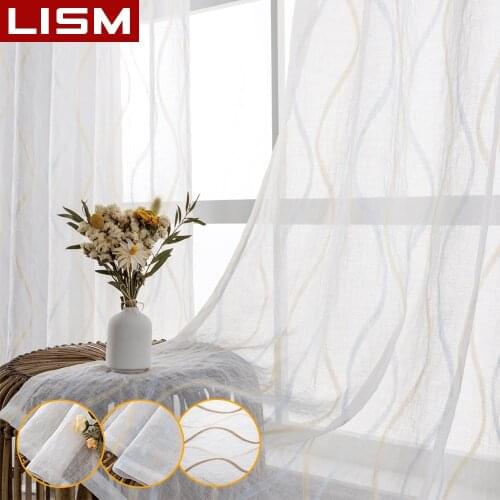 LISM Waves Striped Curtain Tulle Curtains for Living Room Bedroom Embroidered Curtains for the Room Kitchen Window Treatment