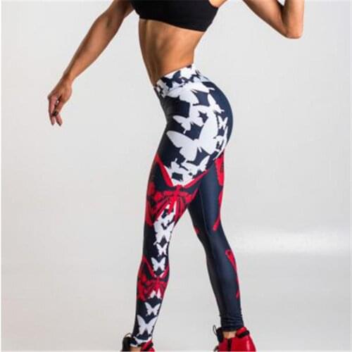 Sexy Butterflies Pattern Digital Printing Push Up Leggings For Ladies Black Elastic Force Fitness High Waist Leggings For Ladies