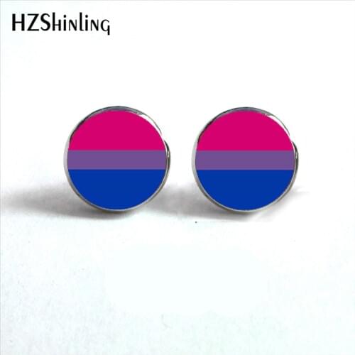 NES-0049 Bi Pride Stud Earrings Earrings Hypoallergenic Ear Nail Gay Pride Jewelry Glass Cabochon Earrings HZ4