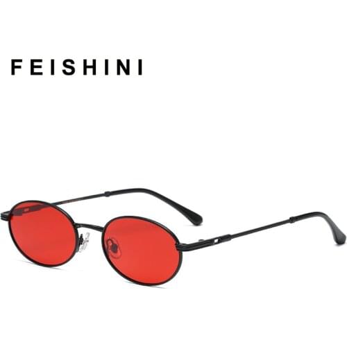 FEISHINI Celebrity Sunglasses Women Polarized Luxury Brand Designer Original Tiny Metal Oval Fashion Red Drive Glasses Men Retro