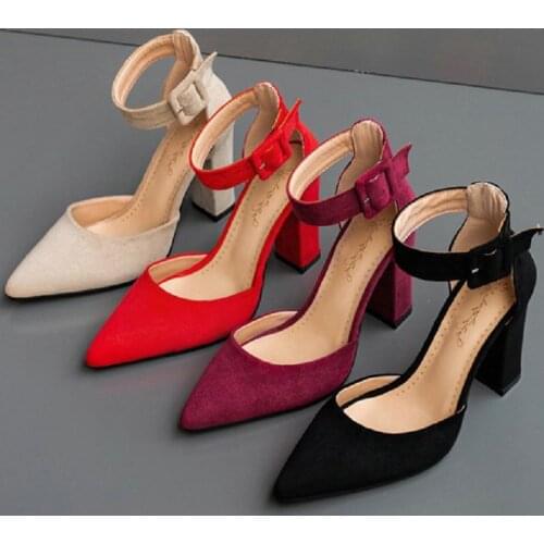 Sianie Tianie 2020 good quality red faux suede women block high heels sandals sexy party wedding lady office pumps woman sandals