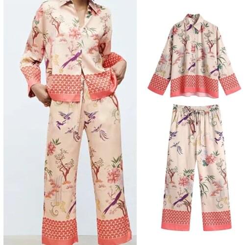 2021 Autumn Women Trousers Suits Blouse Shirt + Wide Leg High Waist Pants Fashion Female Sets 2 Pieces Sets Women Loose Clothing