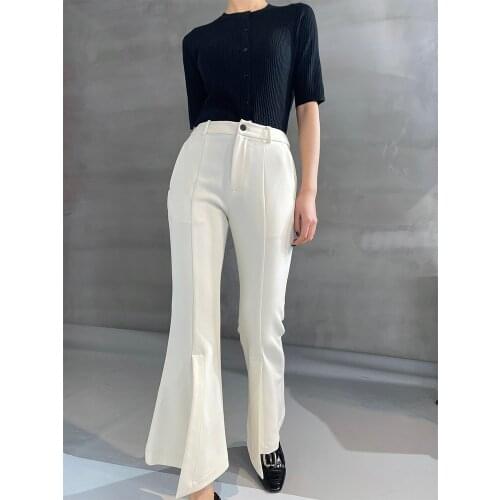 Oeuvrey Women’s Skinny Fit Wide Leg Pant Office Lady Ankle Length High Waist Trousers