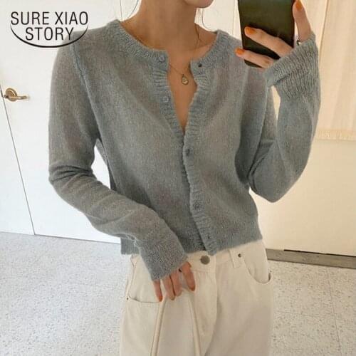 2021 Autumn New Korea Chic Cardigan Summer Sunscreen Shirt Women Air-conditioning Shirt Single Breasted Sweater Thin Coat 15732