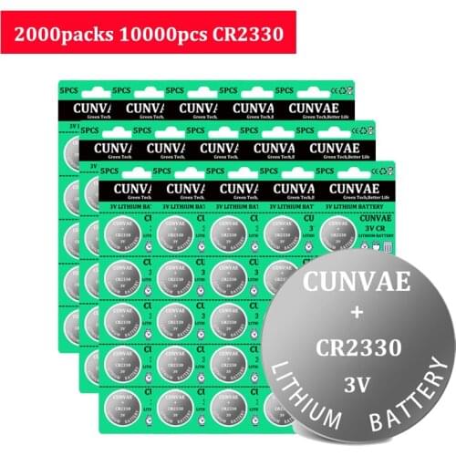 10000pcs 3V CR2330 Button Coin Cell Battery BR2330 ECR2330 CR 2330 Car Remote Control LED Flash Card Installed Coin Batteries