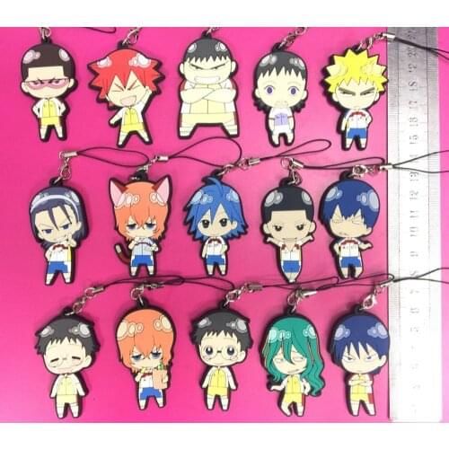 15pcs/lot Yowamushi Pedal Grande Road Original Japanese anime figure rubber mobile phone charms/keychain/strap G1023