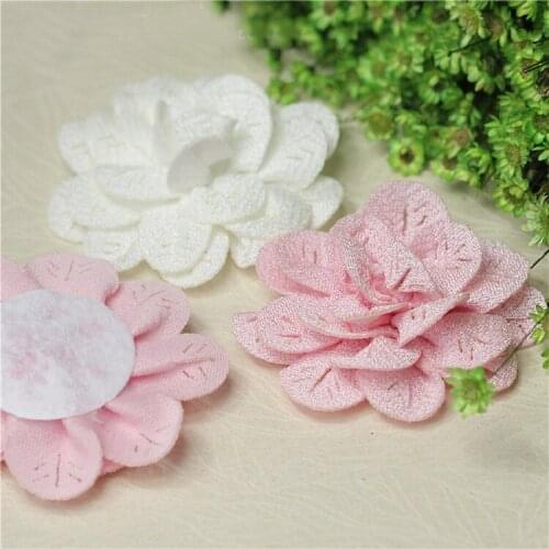 5Pcs/lot 6CM White pink fake flower clothing accessories handmade flower brooch DIY polyester material A017