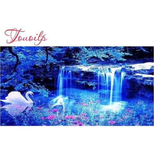 Almaznaya, Diamond Embroidery Natural scenery waterfall swan Diamond Mosaic Full Square Round Drill 5D DIY Diamond Painting