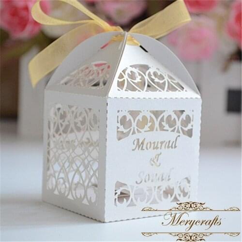 White elegant wedding laser cut personalized wedding favor gift boxes