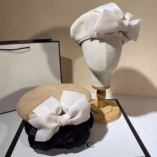 New Berets For Womens Spring Summer Sun Hat Net Red Painter Hat Female Navy Fashion Cute Bow Casual Octagonal Retro Luxury Hat