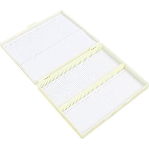 Beige Plastic Rectangle Shape 100 Slides Microscope Box 20cm x 16cm w Metal Clasp
